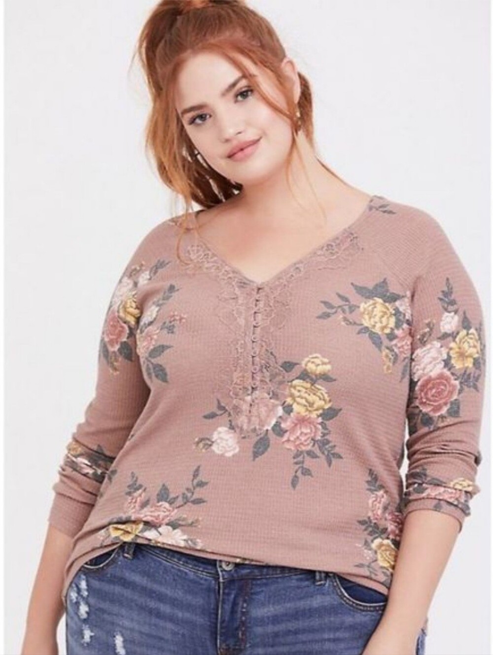 Torrid Pink Floral Waffle Knit Shirt